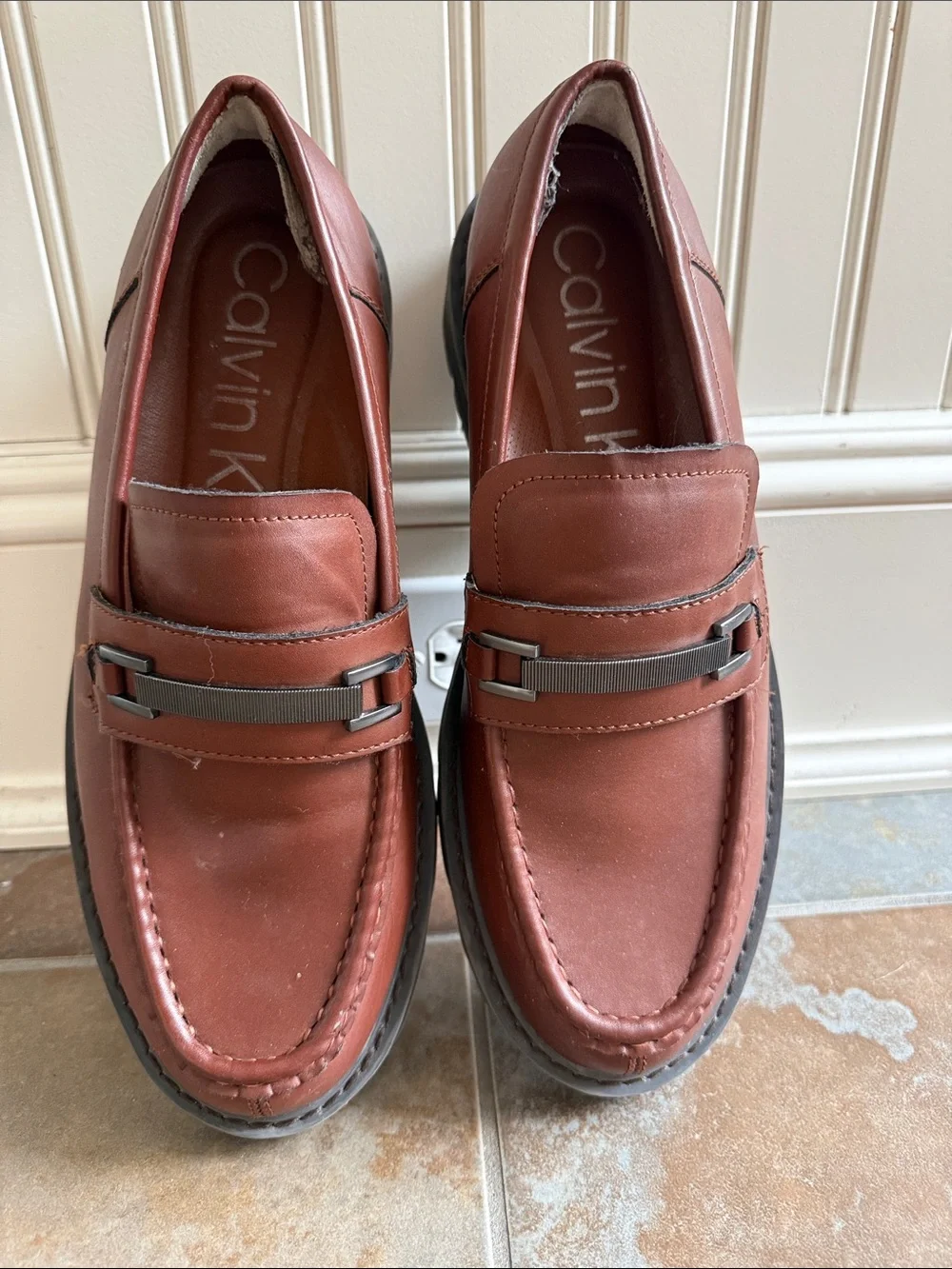 Calvin Klein Men's Chestnut Leather Bit Loafers